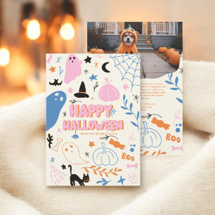 Cartes Pour Fêtes Annuelles Retro Cute Rose Orange Pastel Halloween Photo