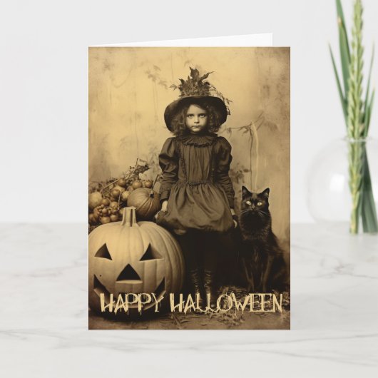 Cartes Pour Fêtes Annuelles Retro éffrayant Halloween fille déplaisante avec c (Devant)