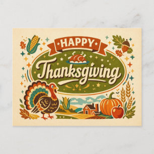 Cartes Pour Fêtes Annuelles Rétro Ferme Joyeux Thanksgiving Moisson de dinde 