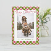 Cartes Pour Fêtes Annuelles Retro Fun Rose Vert En vichy Plat Photo Noël (Debout devant)