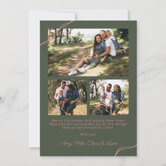 Cartes Pour Fêtes Annuelles Retro Green & Pink Bow Arche Photo Noël (Dos)