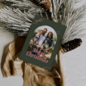 Cartes Pour Fêtes Annuelles Retro Green & Pink Bow Arche Photo Noël