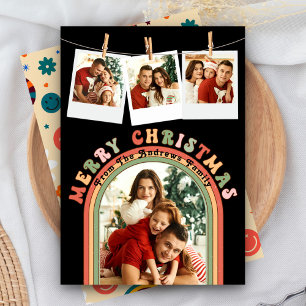 Cartes Pour Fêtes Annuelles Rétro Groovy Coloré 4 Photos Noël Noir