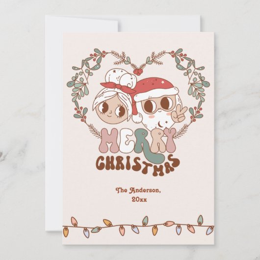 Cartes Pour Fêtes Annuelles Retro Groovy Joyeux Noël Père Noël (Devant)