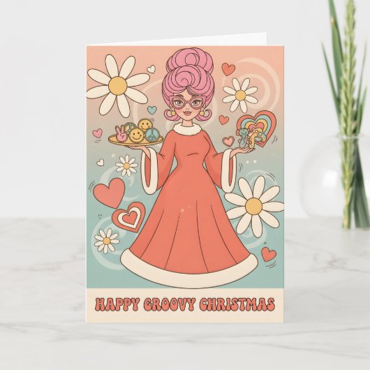 Cartes Pour Fêtes Annuelles Retro Groovy Mrs. Claus Merry Christmas (Devant)