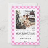 Cartes Pour Fêtes Annuelles Retro Groovy Pink Checkered Santa Claus Christmas (Dos)