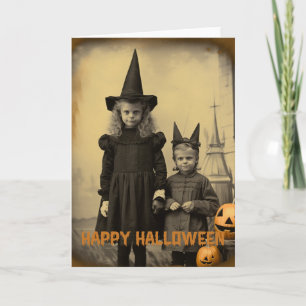 Cartes Pour Fêtes Annuelles Retro Halloween enfants déplaisants avec citrouill