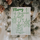 Cartes Pour Fêtes Annuelles Retro Hand Drawn Green Funny Christmas Trees Bow