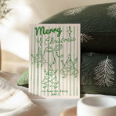 Cartes Pour Fêtes Annuelles Retro Hand Drawn Green Funny Christmas Trees Bow