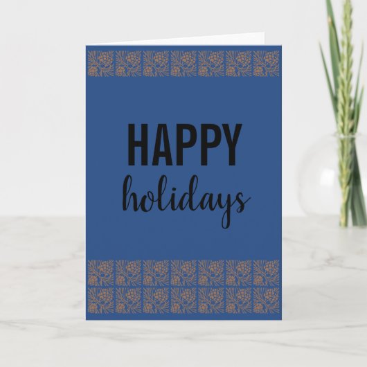 Cartes Pour Fêtes Annuelles Retro Happy Holidays Pine Cône Bleu Blanc (Devant)