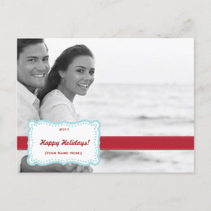 Cartes Pour Fêtes Annuelles Retro Holiday Photo Postcard Blue & Red