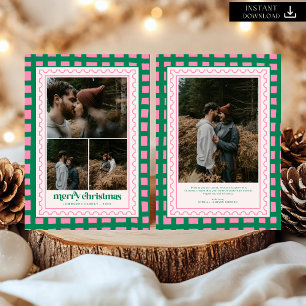 Cartes Pour Fêtes Annuelles Retro Joyeux Noël Plaid famille Photo Holiday