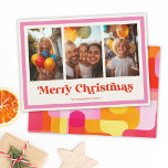 Cartes Pour Fêtes Annuelles Retro Joyeux Noël rose arc-en-ciel encadré 3 Photo<br><div class="desc">Envoyez des vibes festives avec notre carte rétro rainbow Happy Holidays! Avec son cadre rose ludique et son design abstrait audacieux,  c'est la meilleure façon de présenter vos 3 photos préférées et de diffuser la joie de vivre des vacances dans le style !</div>