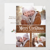 Cartes Pour Fêtes Annuelles Retro Joyeux Noël Rustique 3 PHOTO Salutation (Devant / Derrière)