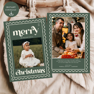 Cartes Pour Fêtes Annuelles Retro Joyeux Noël Timbre Photo Famille Vacances