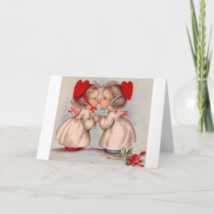 Cartes Pour Fêtes Annuelles Retro Kissing Angels Valentine's Day Note Card