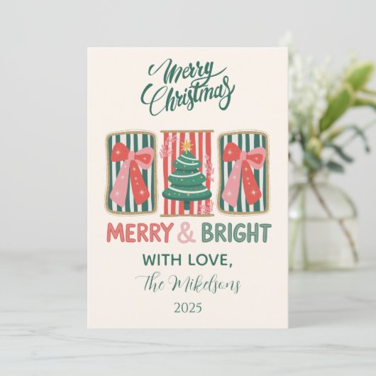 Cartes Pour Fêtes Annuelles Retro Merry & Bright Christmas (Debout devant)