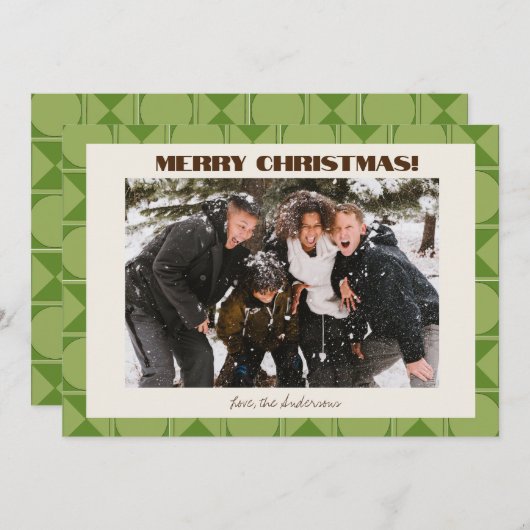 Cartes Pour Fêtes Annuelles Retro Mid moderne vert image géométrique Noël (Devant / Derrière)