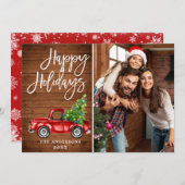 Cartes Pour Fêtes Annuelles Retro Noël Camion Rouge Rustique PHOTO Salutation (Devant / Derrière)