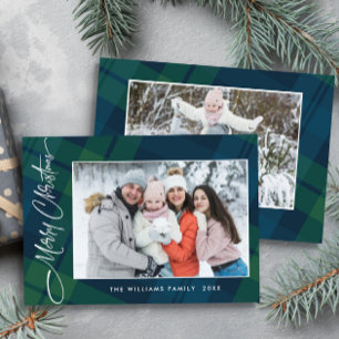 Cartes Pour Fêtes Annuelles Retro Noël Plaid 2 Photo Grey