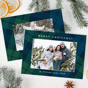 Cartes Pour Fêtes Annuelles Retro Noël Plaid 2 Photo Grey