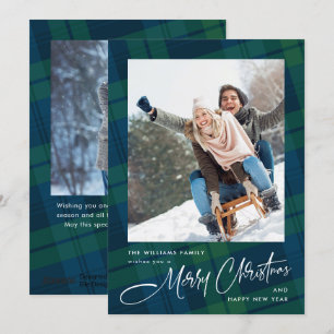 Cartes Pour Fêtes Annuelles Retro Noël Plaid 2 Photo Grey