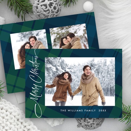 Cartes Pour Fêtes Annuelles Retro Noël Plaid 3 Photo Grey