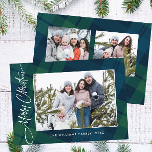 Cartes Pour Fêtes Annuelles Retro Noël Plaid 3 Photo Grey