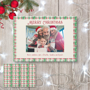 Cartes Pour Fêtes Annuelles Retro Noël rouge et vert Plaid Family Photo