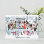 Cartes Pour Fêtes Annuelles Retro Noël Rustic Blue Wood 3 PHOTO Salutation (Debout devant)