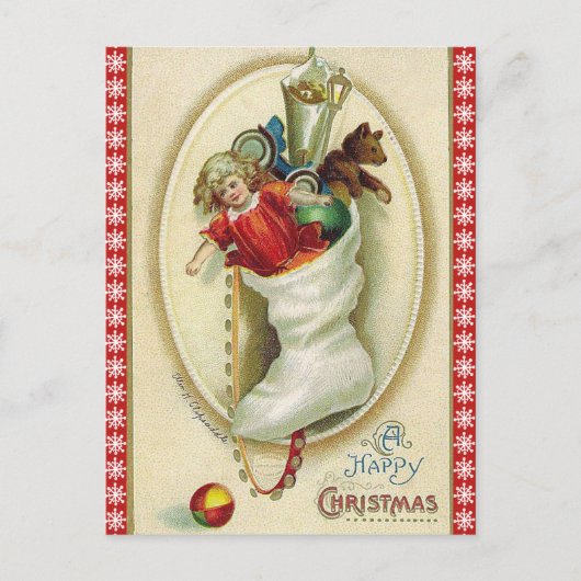 Cartes Pour Fêtes Annuelles Rétro Noël Stocker avec jouets (Devant)