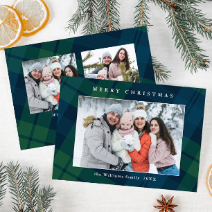 Cartes Pour Fêtes Annuelles Rétro Noël Tartan Plaid 3 Photo Grey
