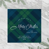 Cartes Pour Fêtes Annuelles Rétro Noël Tartan Vert Bleu Plaid Salutation
