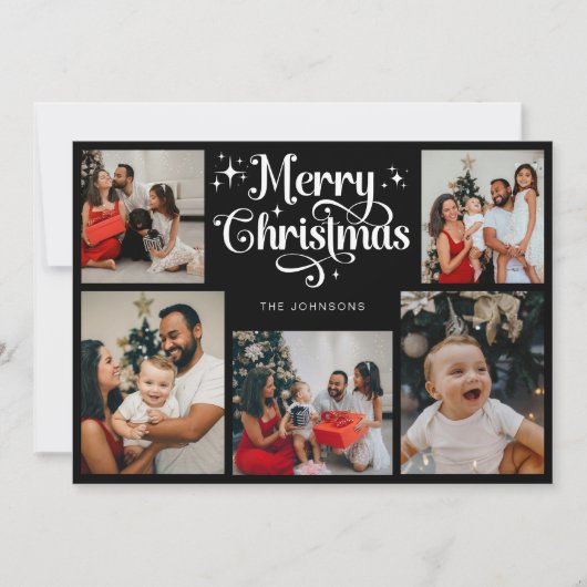 Cartes Pour Fêtes Annuelles Retro Noir et blanc Joyeux Noël Photo de famille (Devant)