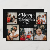 Cartes Pour Fêtes Annuelles Retro Noir et blanc Joyeux Noël Photo de famille (Devant / Derrière)