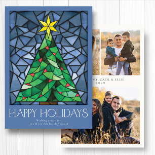 Cartes Pour Fêtes Annuelles Retro Photo Happy Holidays Dusty Blue