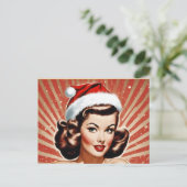 Cartes Pour Fêtes Annuelles Retro Pin Up Fille Noël (Debout devant)