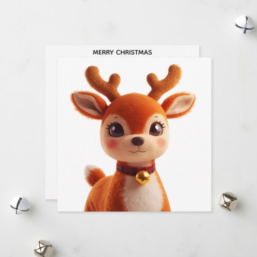 Cartes Pour Fêtes Annuelles Retro Plush Reindeer Christmas Art (Devant/Arrière en situation)