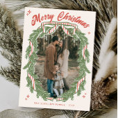 Cartes Pour Fêtes Annuelles Retro Quirky Hand Drawn Wreath Bow Photo Christmas