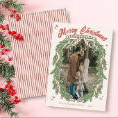 Cartes Pour Fêtes Annuelles Retro Quirky Hand Drawn Wreath Bow Photo Christmas