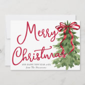 Cartes Pour Fêtes Annuelles Retro Red Bow Pine Squighe Frame Photo Noël (Devant)