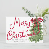 Cartes Pour Fêtes Annuelles Retro Red Bow Pine Squighe Frame Photo Noël (Debout devant)