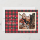 Cartes Pour Fêtes Annuelles Retro Red Buffalo Plaid Russe Photo de Noël (Devant)