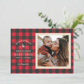Cartes Pour Fêtes Annuelles Retro Red Buffalo Plaid Russe Photo de Noël (Debout devant)