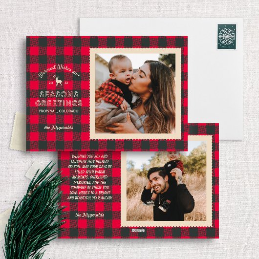 Cartes Pour Fêtes Annuelles Retro Red Buffalo Plaid Russe Photo de Noël