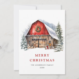 Cartes Pour Fêtes Annuelles Rétro Red Farm Grange Noël Arbre de Noël Salutatio