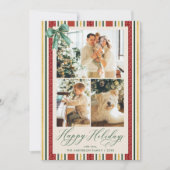 Cartes Pour Fêtes Annuelles Retro Red Gold Stripes Bow Happy Holidays 3 Photo (Devant)