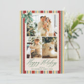 Cartes Pour Fêtes Annuelles Retro Red Gold Stripes Bow Happy Holidays 3 Photo (Debout devant)