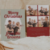 Cartes Pour Fêtes Annuelles Retro Red Green Stripes Boho Oval Photo Noël