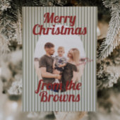 Cartes Pour Fêtes Annuelles Retro Red Green Stripes Boho Oval Photo Noël